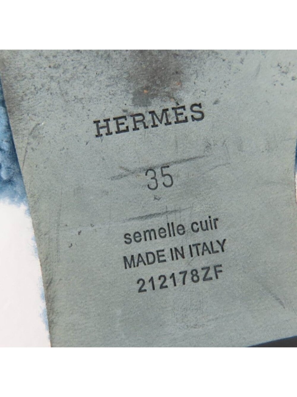 Hermes Oran Shearling Leather Mules Flat Sandals Blue - Picture 10 of 10